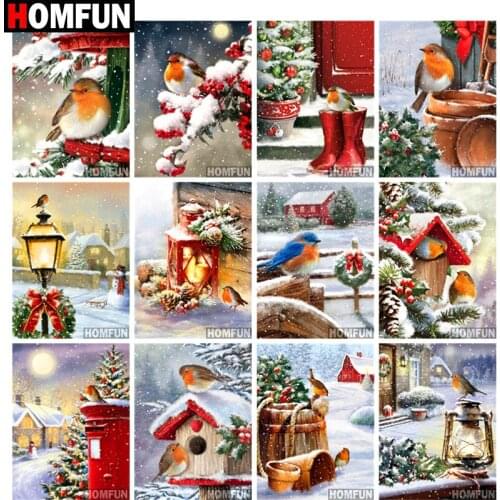 HOMFUN Diamond Painting Full Square/Round Drill 5D DIY "Bird Snow Tree Winter" Daimond Embroidery Rhinestone Cross Stitch Decor