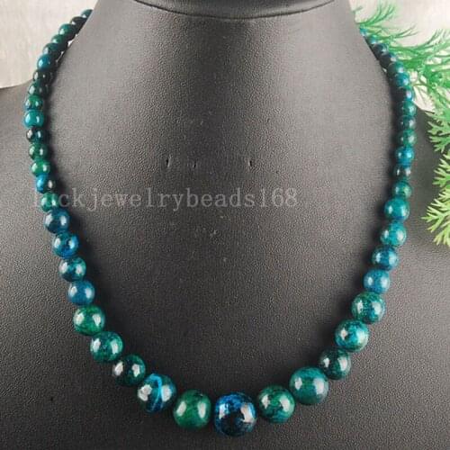 Free Shipping Fashion Jewelry Azurite Round Beads Necklace 17" FG5076