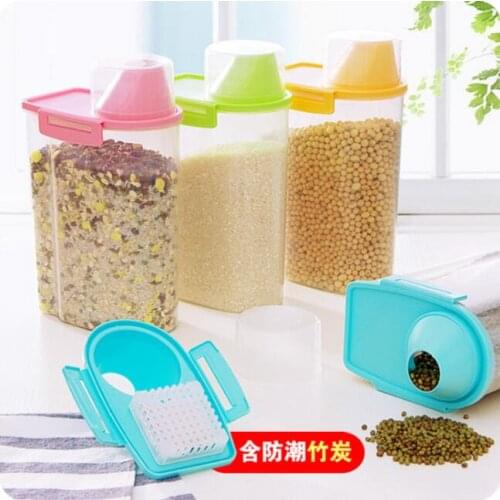 Large Double Snaps Lock Sealed Container With Scale Measuring Cup Storage Bottle Bamboo Charcoal Odor Removal Storage Jar