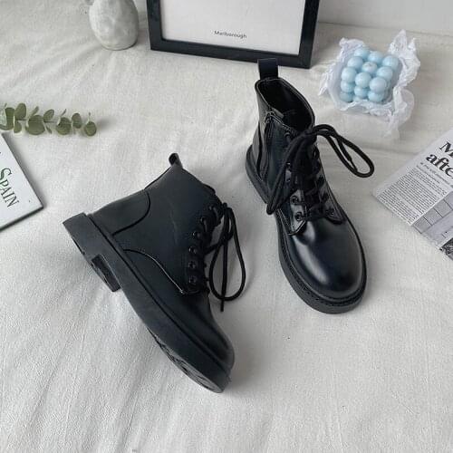 Shoes Lolita Boots Luxury Designer Boots-Women Flat Heel Lace Up Round Toe Fashion 2021 Rock Ladies Low Ankle Autumn Summer Basi