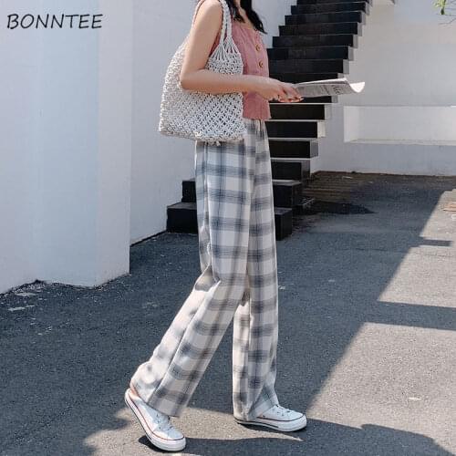 Plaid Pants Women Summer Thin All-match Leisure New Breathable Cool High Street Harajuku Simple Teenager Fashion Vintage Femme