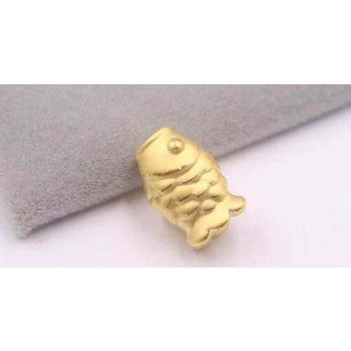 New Pure 24K 3D Yellow Gold Bead 9x4mm Lucky Fish Bead 0.99g