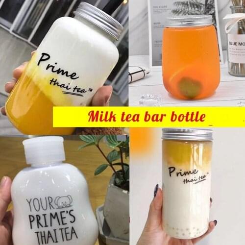 Beverage Bottle Tea Cup with Lid Plastic Straight Milk Tea Bottle Fruit Juice Beverage Bottle Coffee Milk Take Away Packs