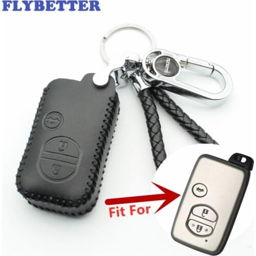 FLYBETTER Genuine Leather 3Button Smart Remote Key Case Cover For Toyota Prado/Crown/Camry/Reiz/Mark X/Majesta/Avensis L29