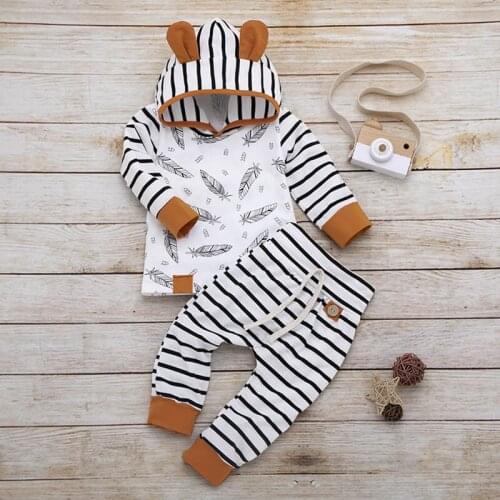 2pcs Childnre Baby Clothes Set Spring Autumn Casual Boy Girl Striped Printing Long Sleeve Hoodie And Trousers Kids Outfit Sets