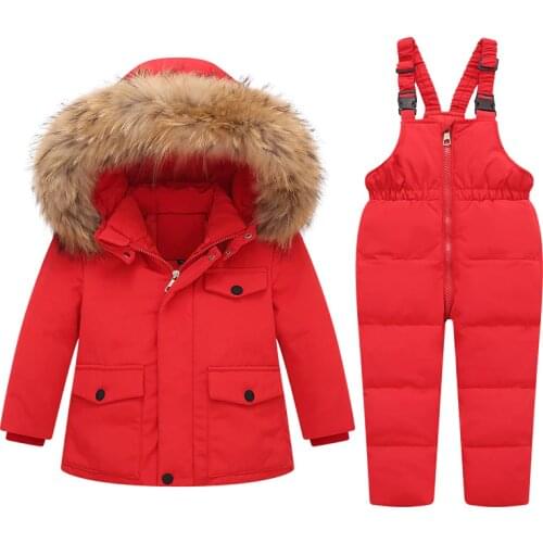 Kids Winter clothes suit Duck Down Jackets for Girl Snowsuits Parka Boy Outerwear Children Warm Overalls Baby Boy Coat +Jumpsuit