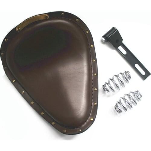 For Sportster Bobber Chopper for Honda Yamaha Kawasaki Suzuki Brown Leather SOLO Seat Cover + 3" Spring Bracket Mount Kit