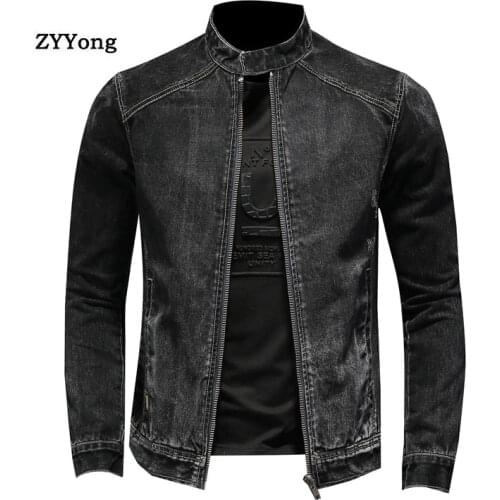 Spring Autumn Black Jeans Jacket For Men Style Bomber Aviator Motorcycle Denim Casual Retro Slim Fashion Streetwear Coat