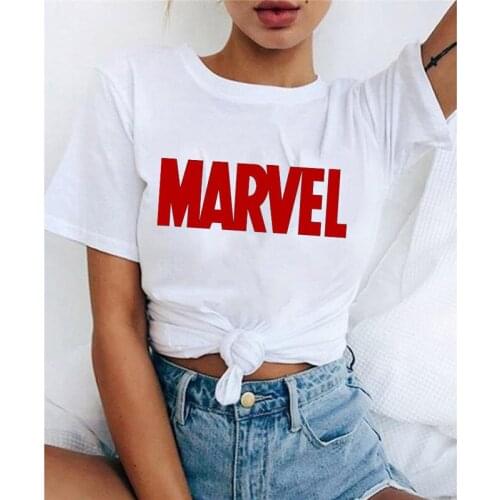 Funny Women T-shirt MARVEL Letters Pattern Harajuku Summer Ladies Short Sleeve T Shirt StreetWear White Tops Femme O-neck Tshirt