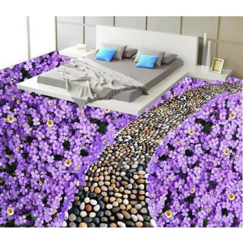 Beautiful scenery wallpapers 3d floor painting wallpaper purple floors Cute Flower stone Road 3D Floor