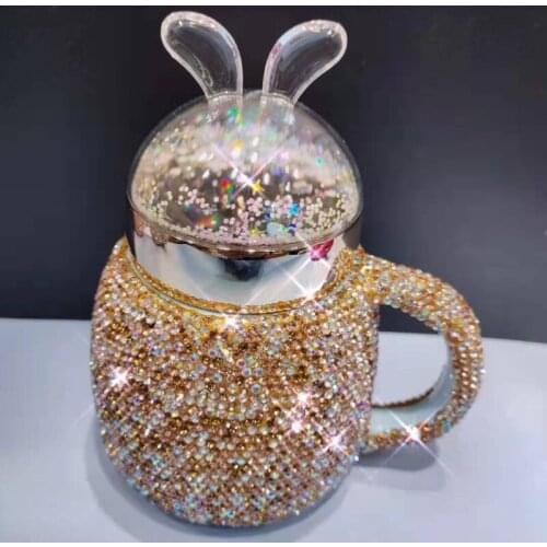 Creative cute mug coffee cup sparkling diamond cup cute cartoon photo modeling quicksand ceramic mug with handle exquisite gift