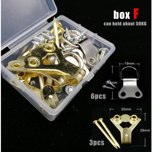 Small Heavy Duty Triangle D-ring Oil Painting Picture Art Work Photo Wood Frame Hanger Solid Wall Hook 6 Assortment Kit Box Set