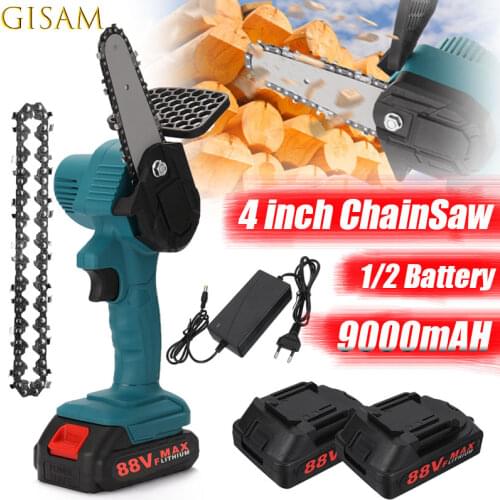 Mini Electric ChainSaws 88V 800W Cordless Pruning One-Handed WoodWorking Garden Tool With 4 Inch Extra ChainSaw Lithium Battery