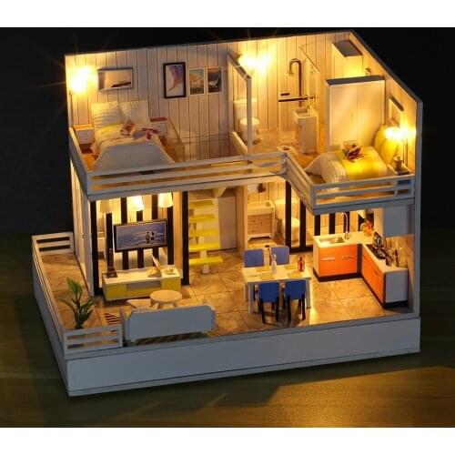 1:24 Wooden Dolls House Kit Sweet White Time With Furniture Model Handcrafts