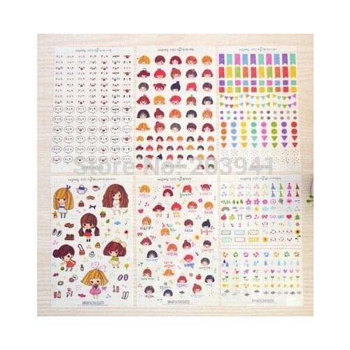 6pcs/pack New Korea Little Girl series Daily Deco Sticker set Multifunction DIY Sticker Sign post
