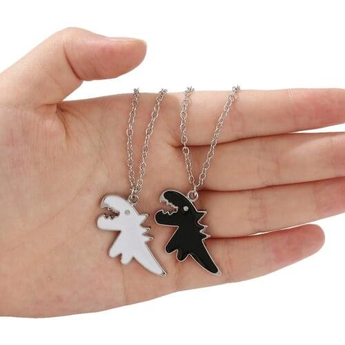 Cute Cartoon Dinosaur Pendant Necklace for Women Men Couple Jewelry On The Neck Alloy Link Chain Black White Dinosaur Necklaces