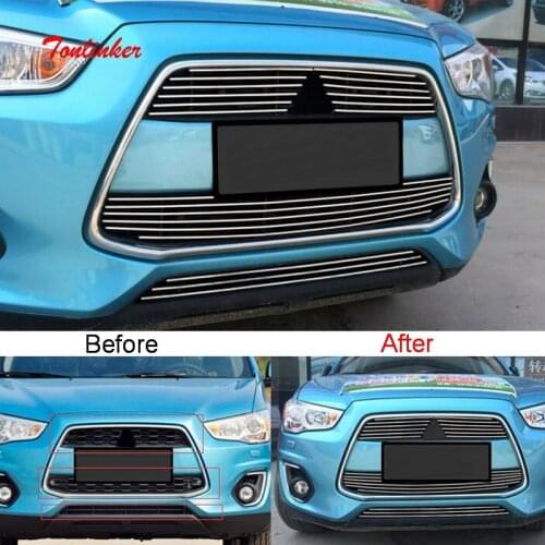 Tonlinker Front Racing grills Cover Case Stickers for Mitsubishi ASX 2011-19 Car styling 2-4 PCS Stainless Steel Cover sticker