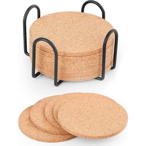 Cork Coasters with Holder,Heat-Resistant Natural Cork Coasters for Living Room Decor,Tabletop Protection,Wine Glass Cup
