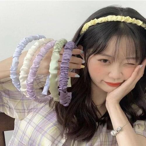 Fashion Women Girls Satin Headbands Pleated Bubble Hoops Hair Band Cute Folds Simple Hairbands Hair Clip Hair Accessories