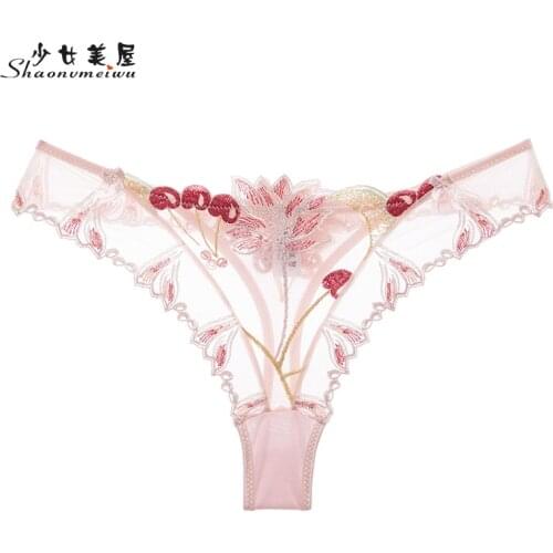 Shaonvmeiwu Net gauze transparent embroidery sexy womens underwear tempura women low-waisted g-string women