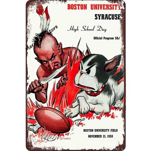 Rosefinch Stone 1959 Boston University vs Syracuse Metal Iron Tin Sign Hot Rod Wall Sticker Home Decor House Office Garage