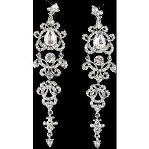 Luxury Bridal Chandelier Drop Earrings For Women Blue Clear Rhinestone Crystal Flower Hanging Wedding Party Earrings