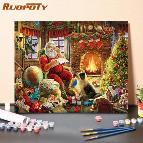 RUOPOTY DIY Acrylic paint 40x50cm Painting By Numbers Christmas Tree Kits Pictures On Canvas Frame Living Room Decor