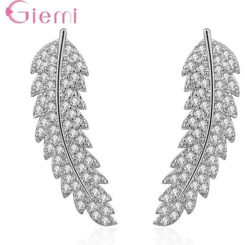 Luxury Leaves AAA Cubic Zirconia Inlaid Ear Climbers Crawler Cute Earrings Korean Fashion Jewelry Wings Stud Earrings Dropship