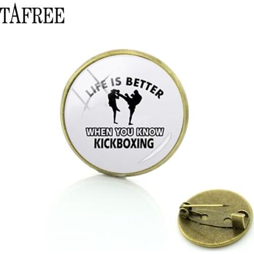 TAFREE Life is better kickboxing brooch Vintage Fighting movement picture badges brooch for children pin jewelry FQ603