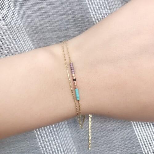 Miyuki Bracelets Women Thin 2-layer Delica MultiColor Beads Crystal Bracelet Adjustable Gold Link Chain Jewelry Gift