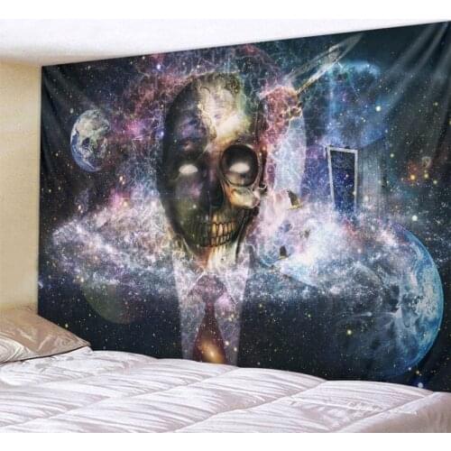 Mysterious Skull Tapestry Starry Sky Meditation Psychedelic Landscape Tapestry Home Art Deco Yoga Mat Bohemian Hippie Witchcraft