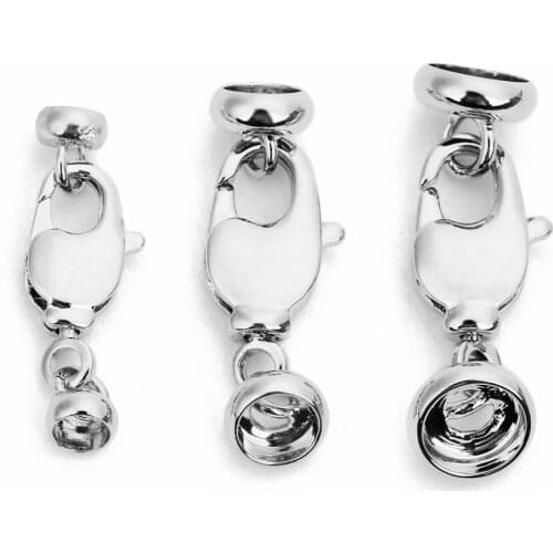 LOULEUR 3.5/5/6.5mm Copper Round Cap Connectors With Lobster Clasps For Bracelet Necklace Hooks Connectors DIY Jewelry Makings