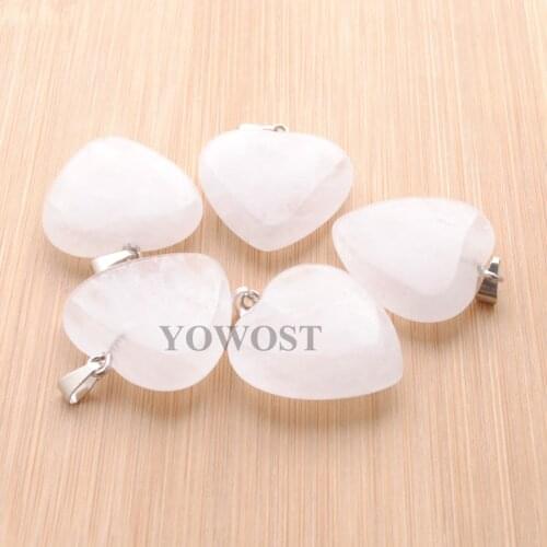 Female Pendants Jewelry 5Pcs/lot Crystal Trendy Heart Shaped beads Elegant Style Natural Stone Pendulum Pendant 25x25mm QN3833