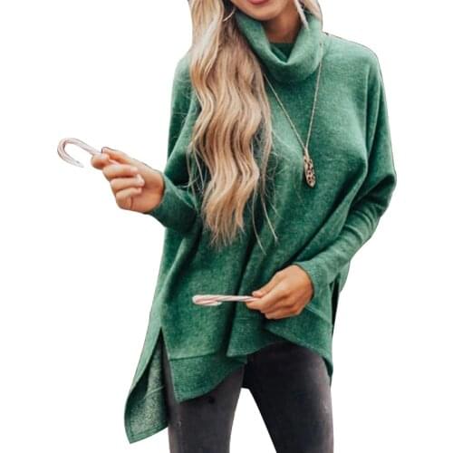 BAMBOOBOY Women Winter Elegant Fashion Turtleneck Slit Casual Loose Sweater FD175