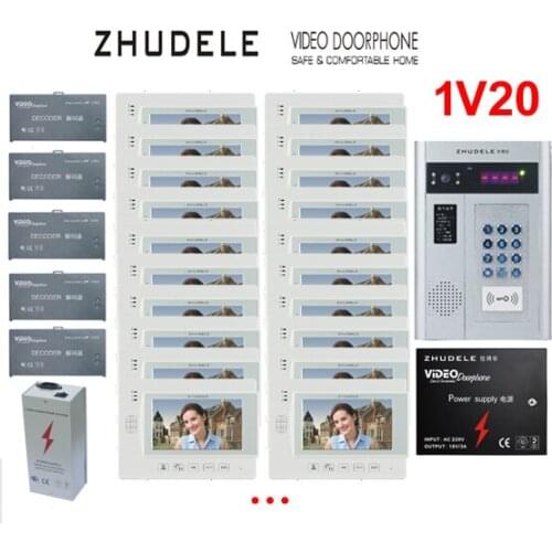 ZHUDELE Building Home security intercom system 20 Units Apartment Video Door Phone Bell Intercom System 7" TFT monitor IN STOCK