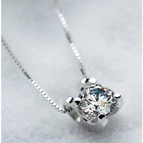 100% Silver 925 Jewelry 45cm Necklace Diamond Pendant Female Gemstone Clavicle Necklace Sapphire Bizuteria Crystal Pendants