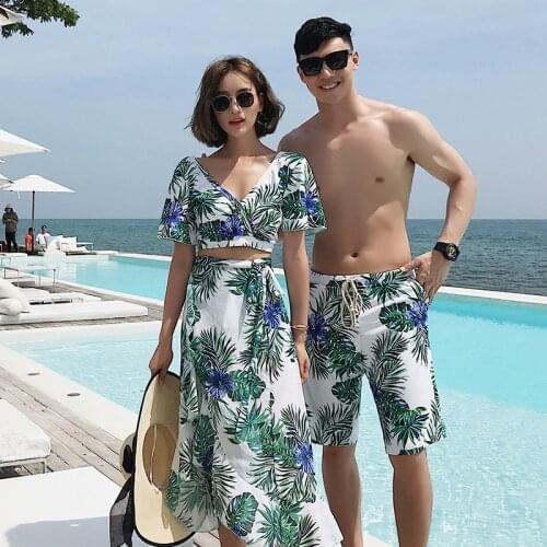 2021 New Couple Suit Steel Support Gather Female Swimsuit Male Beach Pants Couple Swimsuit Travel Vacation XXL