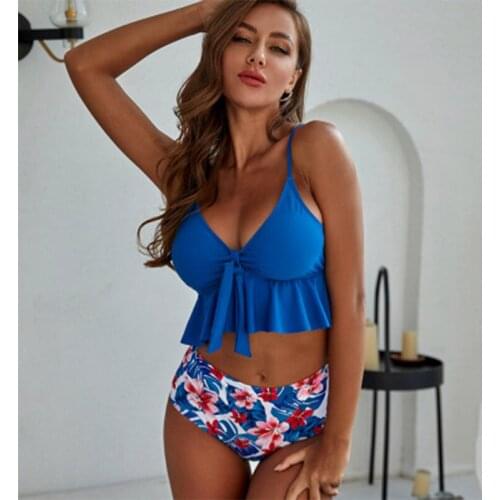 2021 Woman Plus Size Swimwear High Waist S-2XL Bikini Big Women Bathing Suits Floral Vintage Female Sexy Bather Swimsuits