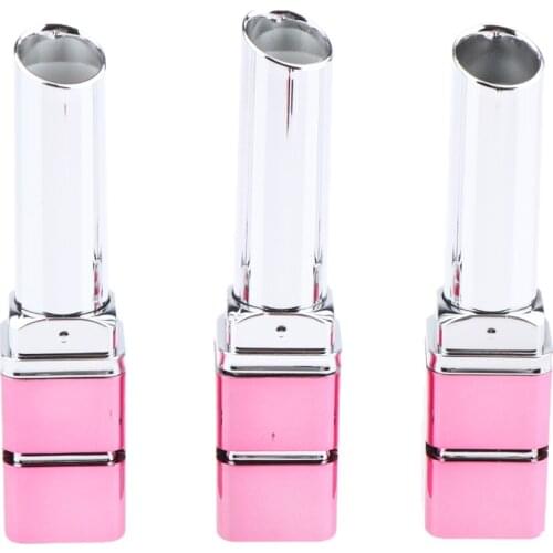 3Pcs Empty Lipstick Tubes, Refillable DIY Lipsticks Lip Balm Lip Gloss Square Containers with Lid Cap - Pink