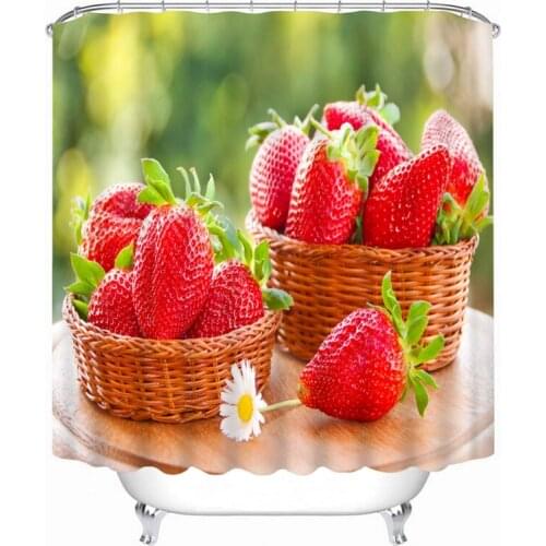 3D shower curtain Strawberry pattern Polyester Fabric Waterproof Shower Curtain Eco-Friendly Bathroom Curtain Home