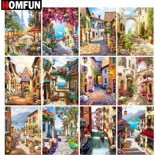 HOMFUN Diamond Painting Full Square/Round Drill 5D DIY "Town street scenery" Daimond Embroidery Rhinestone Cross Stitch Decor