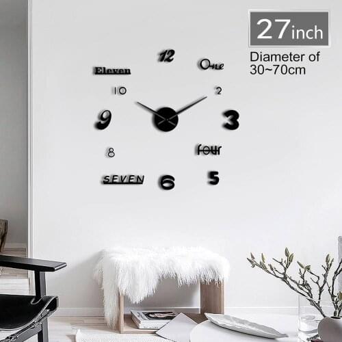 Frameless 3D DIY Wall Clock Various Type of Numbers Big Needles Quartz Clock Battery Operated Mirror Surface Acrylic Clock Watch