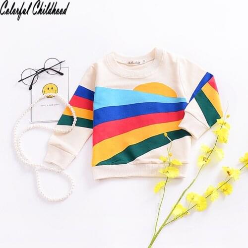 Long sleeve Girls boys blouses o-neck cartoon rainbow pattern soft cotton fringe shirts toddler tops for gril kids clothes 1-5t