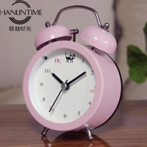 Alarm Clock Vintage Silent Pointer Clocks Round Number Dual Bell Quartz Loud Alarm Clock Bedside Night Light Home Decors