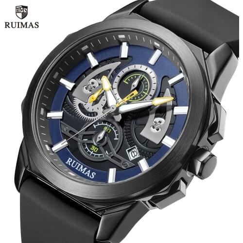 RUIMAS Military Sport Watches Men Leather Strap Waterproof Wristwatch Luxury Top Brand Chronograph Quartz Watch Man Relogios