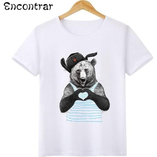 Kids Russian Chewbacca/Bear Design T Shirt Boys/Girls Casual Short Sleeve Tops Childrens Funny White T-Shirt,HKP6046