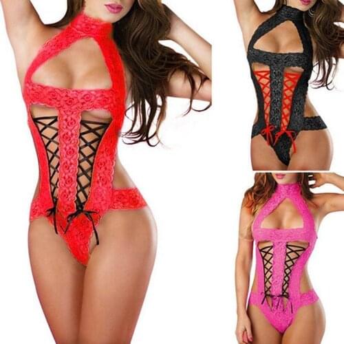Erotic Lingerie Women Lace Perspective Babydoll Sexy Teddy Lingerie Hot Open Bra Halter Temptation Lenceria Sexy Underwear 2021