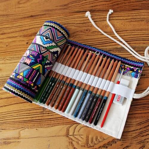 12/24/36/48/72 Holes Canvas Brush Wrap Roll High Capacity Drawing Pencil Storage Bag