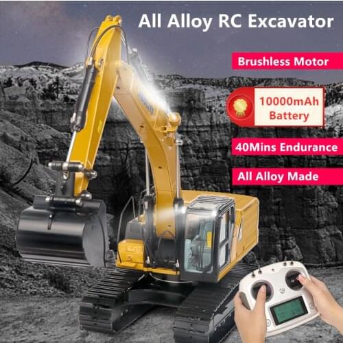 All Alloy Hydraulic Brushless RC Excavator Infinite Rotate Console 10000mAh Battery 40 Mins Endurance Dual Metal Track Truck Toy