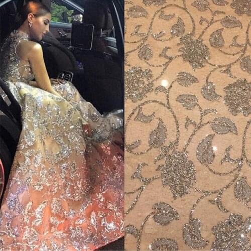 Nice looking African embroidered mesh material glitter L-348 French net lace fabric